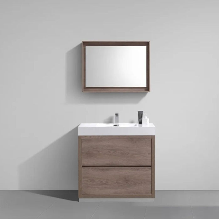 Merk 40" Butternut Wood Modern Bathroom Vanity – Freestanding with Push-Open Drawers
