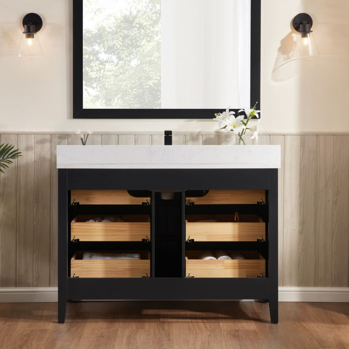 Ginaro 48" Black Solid Wood Sink Vanity – Modern Bathroom Cabinet with Stone Top