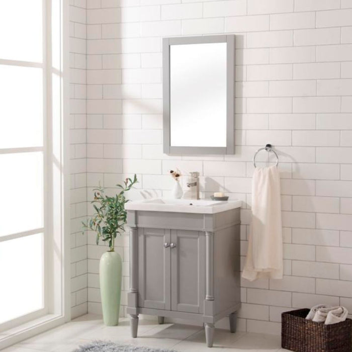 Calla 24" Gray Vanity Cabinet with White Ceramic Sink – Compact Bathroom Storage Solution