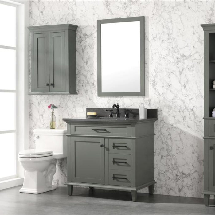 Cato 36" Blue Limestone Top Bathroom Vanity Cabinet - Pewter Green with Drawers & Ceramic Sink