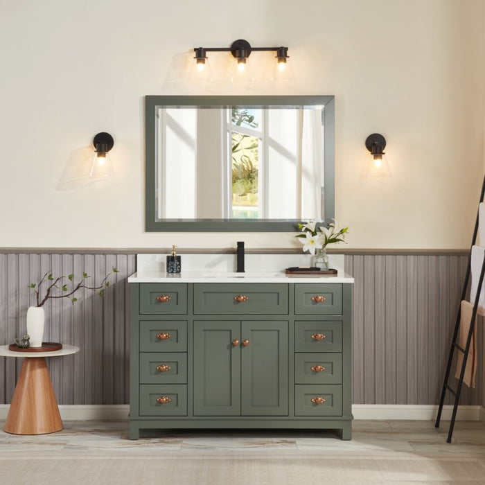 Nikko 48" Pewter Green Solid Wood Sink Vanity with Artificial Stone Countertop