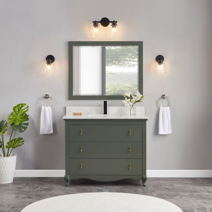 42" Pewter Green Solid Wood Bathroom Vanity with Artificial Stone Top