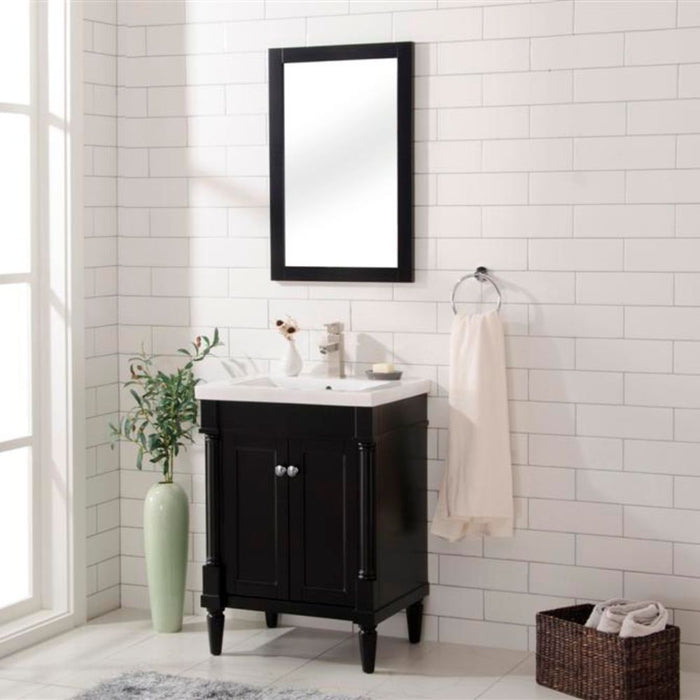 Brook Traditional 24" Espresso Single Sink Vanity with White Ceramic Top – Freestanding Bathroom Cabinet