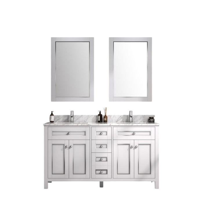 Legende 60" Modern White Bathroom Vanity - Carrara White Top, Chrome Hardware, 3-Drawer Storage