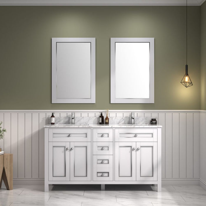 Legende 60" Modern White Bathroom Vanity - Carrara White Top, Chrome Hardware, 3-Drawer Storage