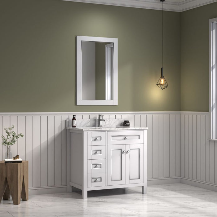 Pocillo 36" Traditional White Bathroom Vanity Cabinet - Carrara Marble Countertop with Ceramic Sink