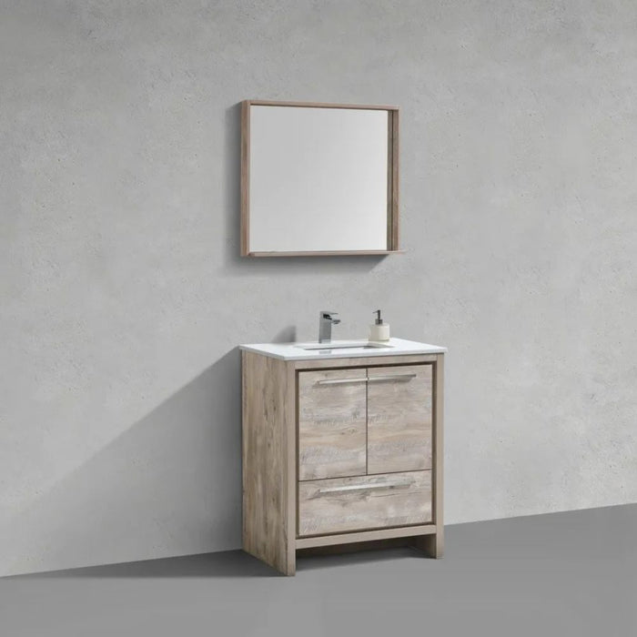 Regut 30" Nature Wood Bathroom Vanity with White Quartz Counter – Modern Single Hole Faucet Ready