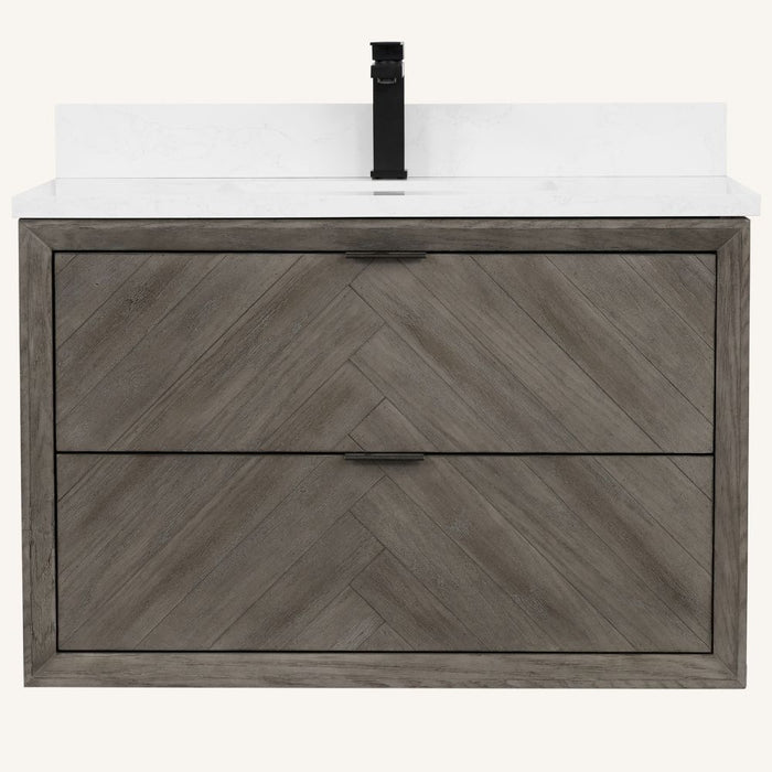 Lahoma 36" Grey Oak Single Vanity – Modern Freestanding Bathroom Cabinet with White Artificial Stone Top