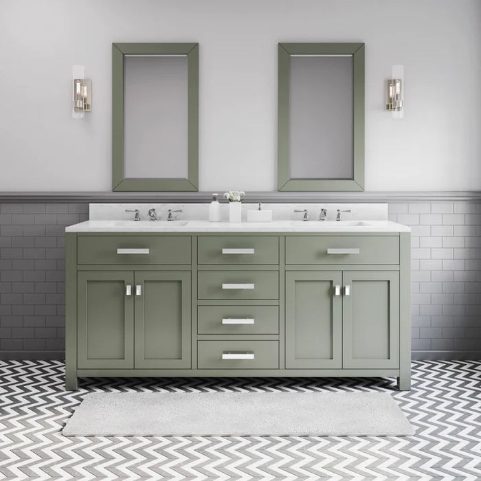 72-Inch Marina Double Sink Glacial Green Bathroom Vanity with Carrara Marble Top