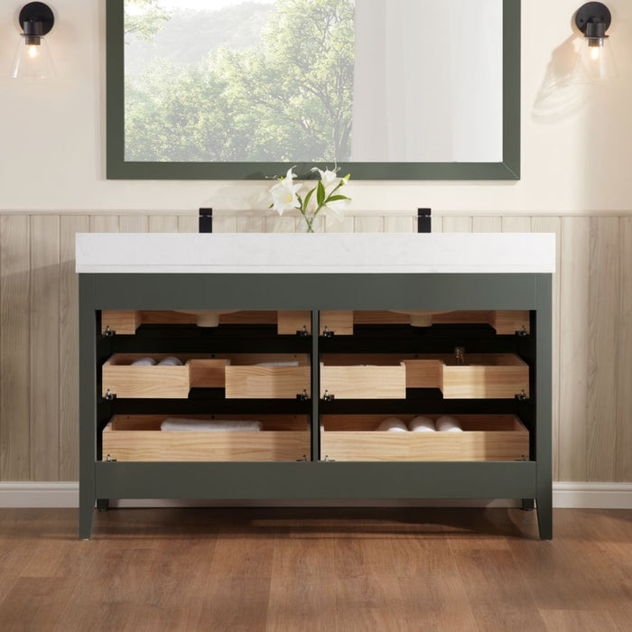 Winton 60" Pewter Green Bathroom Vanity Cabinet – Solid Wood with 1" Artificial Stone Top & Dovetail Drawers