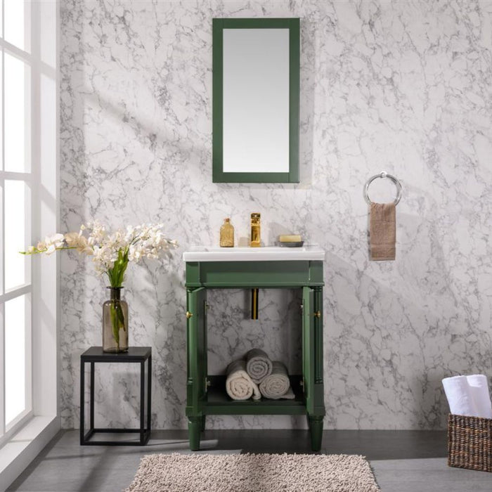 Ashban 24" Pewter Green PVC Bathroom Vanity – Single Sink Ceramic Top with Pre-Drilled Faucet Ready