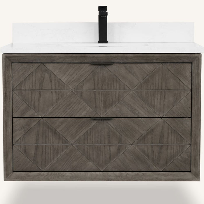Yasemeen 36" Grey Oak Finish Bathroom Vanity – 2 Drawer Cabinet with 1" Artificial Stone Top