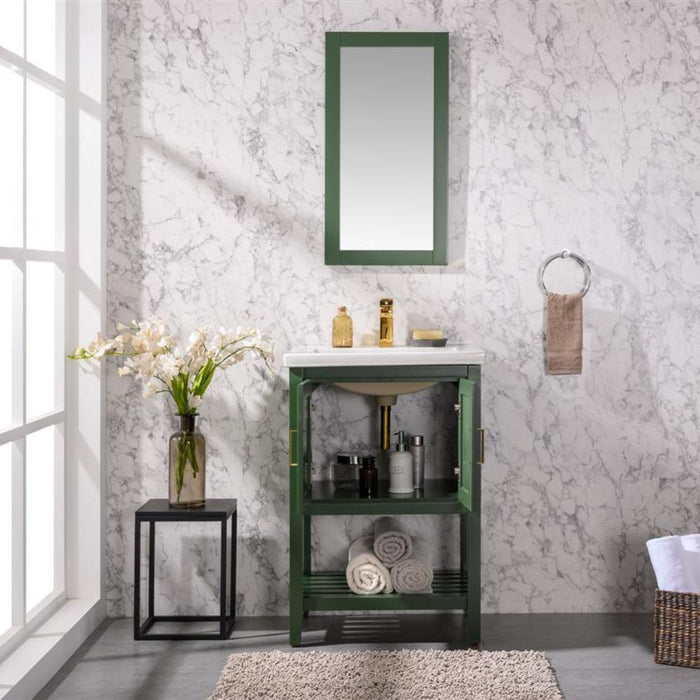 Cheyenne 24" Green Bathroom Vanity Set - White Ceramic Top and Sink with Single Faucet Hole