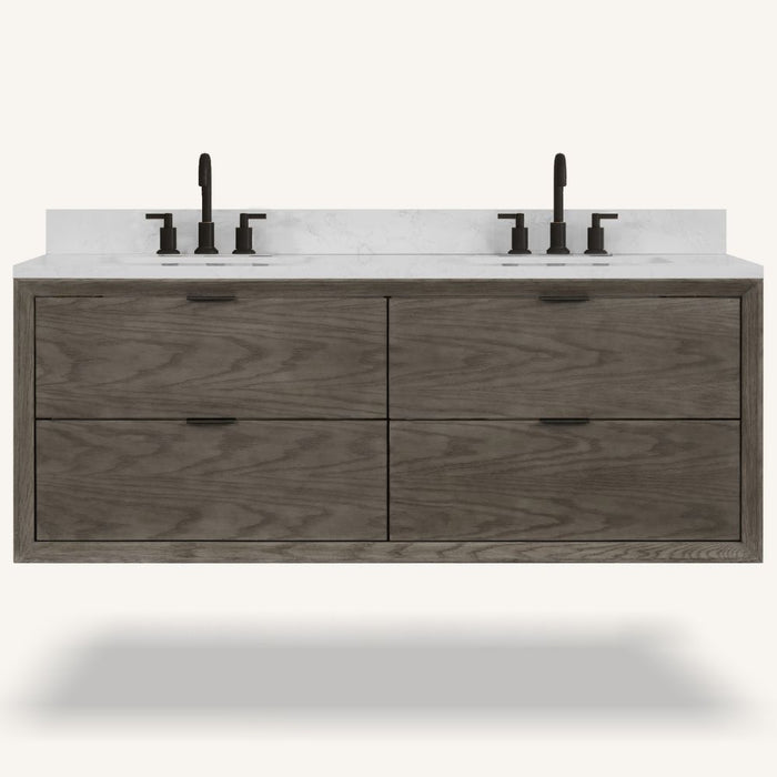 Iria 60" Grey Oak White Stone Bathroom Vanity – Modern Style with 3-Hole Faucet Mount