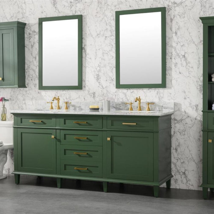 Joelle 72" Vogue Green Double Bathroom Vanity – Carrara White Top, Modern Look