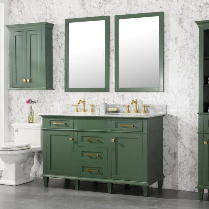 Annabelle 54" Green Wood Double Sink Vanity – Carrara Top, Soft Close Drawers