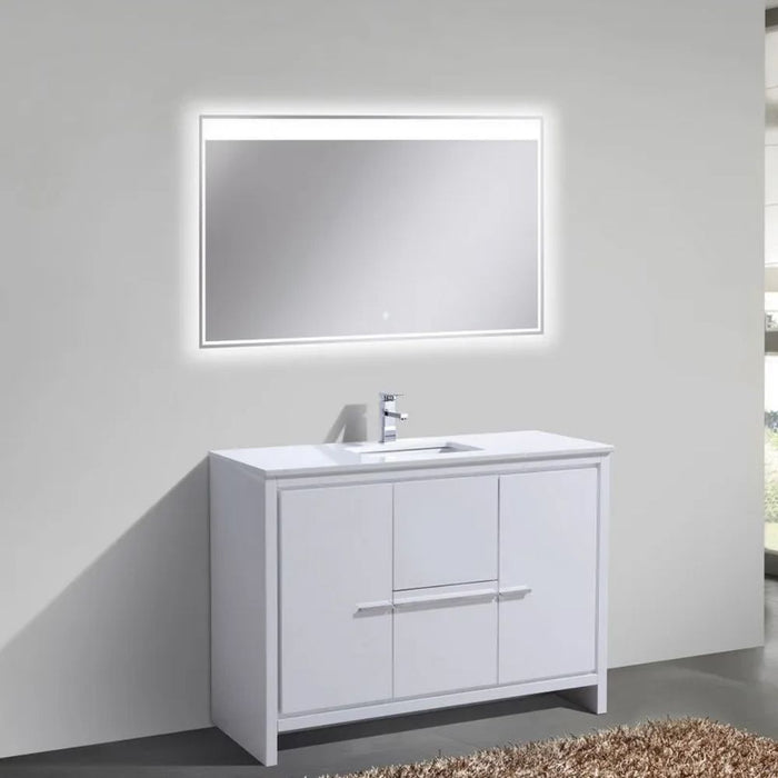 Kolden 48" White Lacquer Quartz Bathroom Vanity – Modern Single Sink with Two Doors Two Drawers
