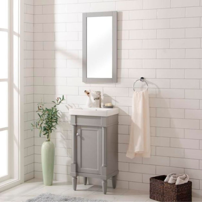 Ardent 18" Gray Bathroom Vanity with White Ceramic Sink Top - Compact Single Door Cabinet