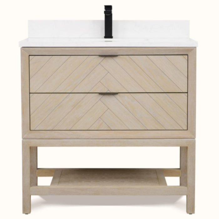 Dalini 36" Single Sink Vanity in Whitewashed Oak Finish – 1" Artificial Stone Countertop with Soft-Close Drawers