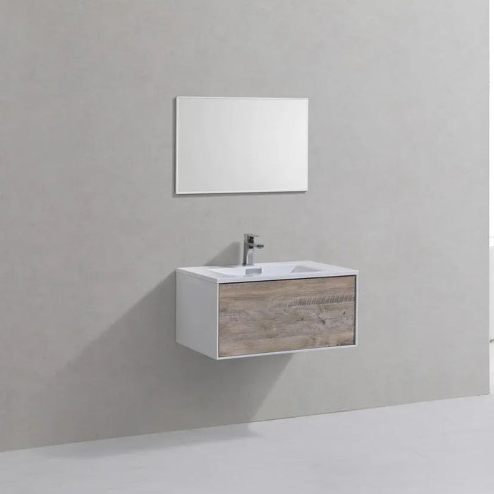 Grayden 30" Nature Wood High Gloss White Wall Mounted Bathroom Vanity – Floating Style with Single Drawer Storage