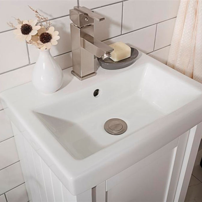 Boheme 18" White Ceramic Bathroom Vanity Cabinet – Pre-Drilled Single Hole Top