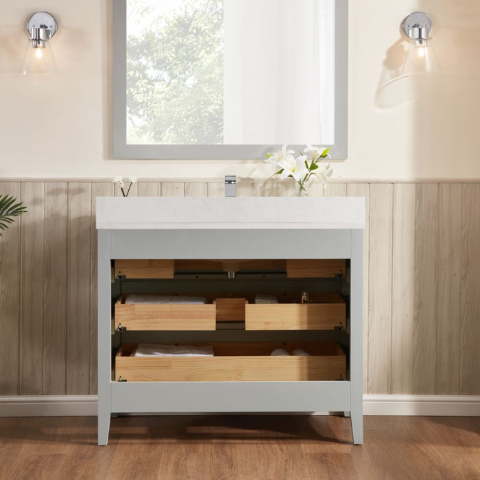Agnew Silver Strand 42" Silver Sink Vanity – Solid Wood, Artificial Stone Top, Soft-Close Drawers