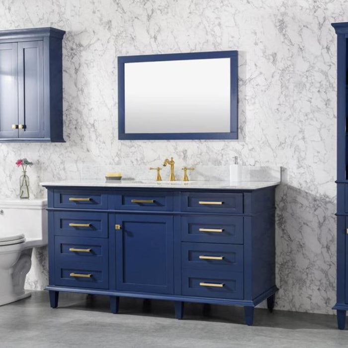 Elizabeth 60" Blue Bathroom Vanity – Carrara Top, Single Sink