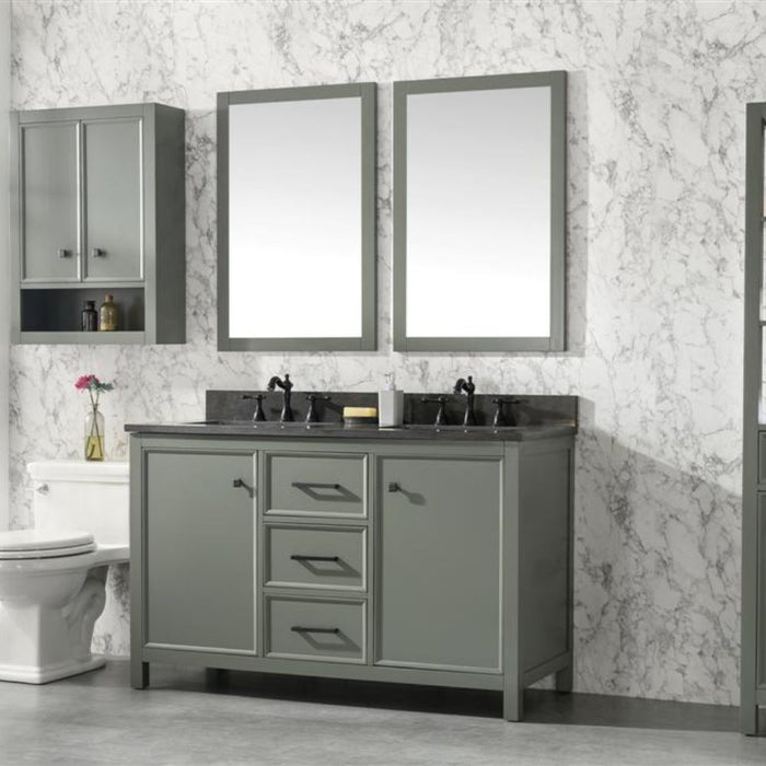 Mars 54" Modern Double Sink Bathroom Vanity Pewter Green Finish Blue Stone Top with Storage Cabinet and Drawers