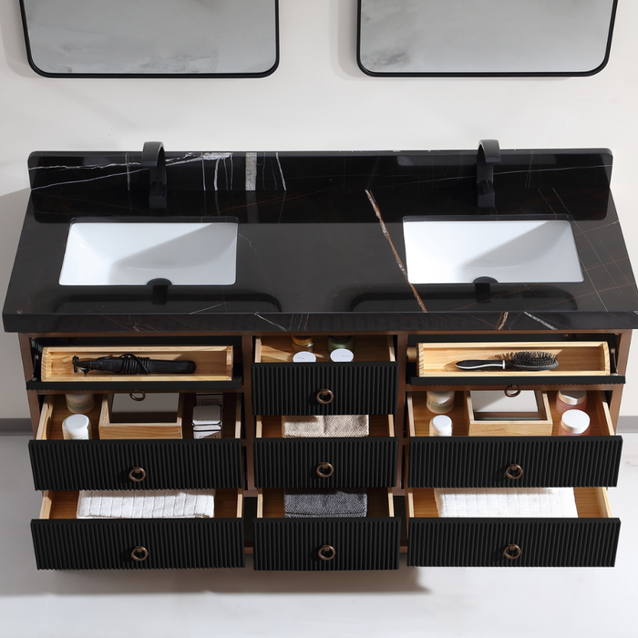 Kimberly 60" Double Bathroom Vanity Tricorn Black Finish - Stainless Steel Frame with 7 Drawers