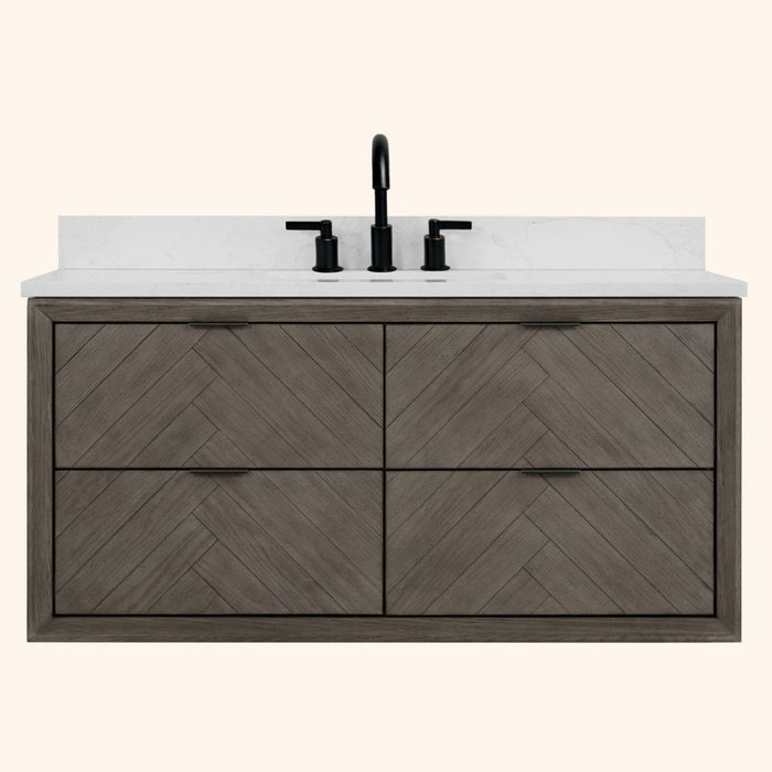 Cosmo Classic 48" Grey Oak Free-Standing Bathroom Vanity – Modern 4-Drawer with White Artificial Stone Top