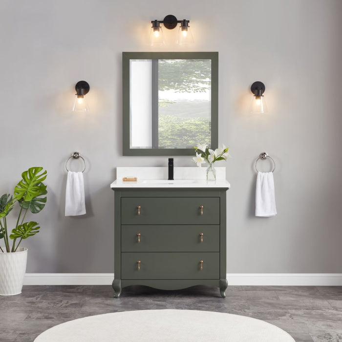 Fraizer 36" Green Wood Bathroom Vanity – Modern Design with Faux Stone Top