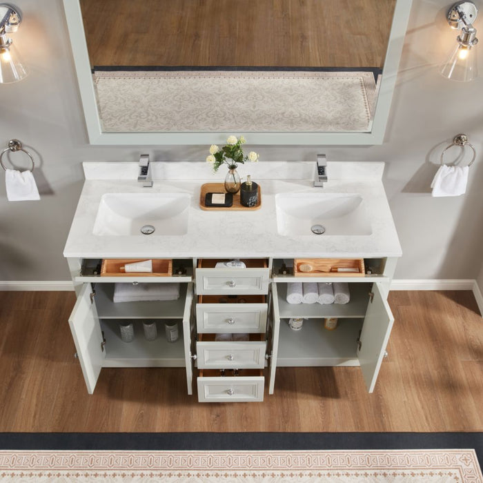 Rosine 60" Single Sink Bathroom Vanity Solid Wood Silver Strand with Artificial Stone Top & Soft Close Drawers