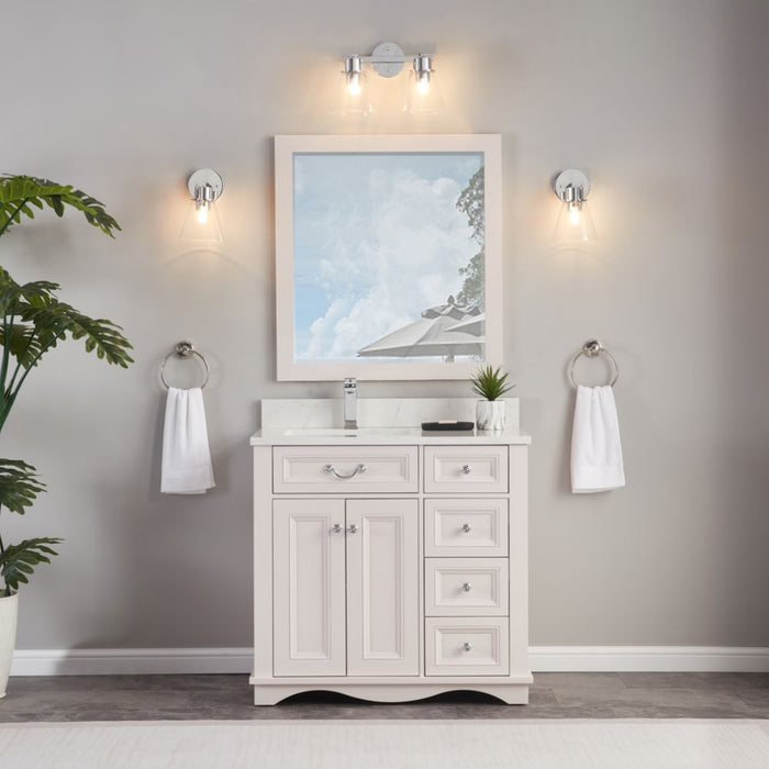 Rainier 36" Dreamy White Finish Bathroom Vanity with Artificial Stone Countertop & Dovetail Drawers