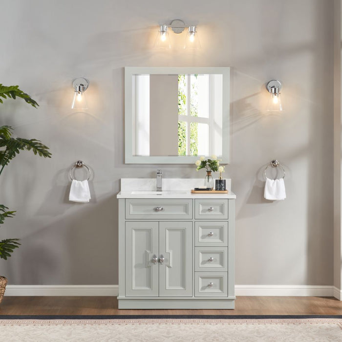Vali 36" Silver Strand Finish Solid Wood Sink Vanity With 1" Artificial Stone Top