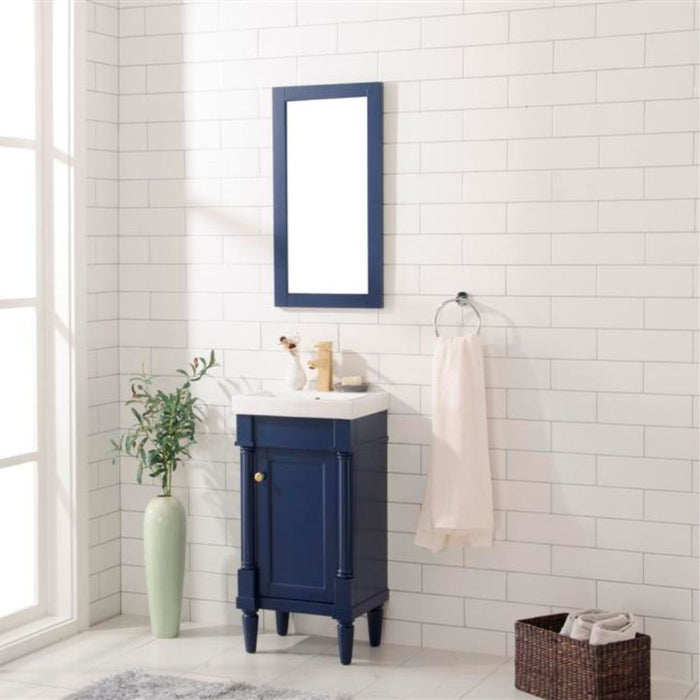 Amara 18" Blue Single Door Vanity with White Ceramic Top - Modern Bathroom Sink Cabinet