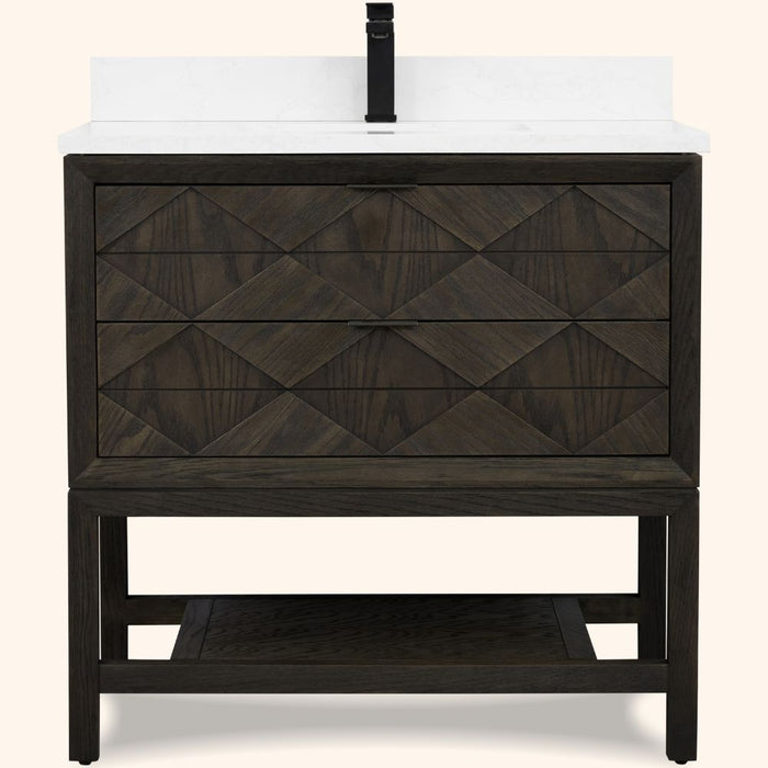 Bates 36" Brown Oak Single Sink Bathroom Vanity with Artificial Stone Top - 2 Drawer 1 Shelf