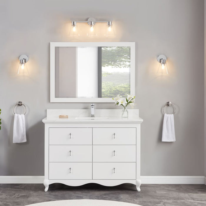 Leyton 48" White Single Sink Vanity - Solid Wood Construction with 1" Stone Countertop & 6 Drawers