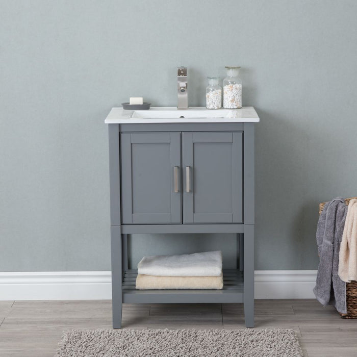 Alucard 24" Gray Wood Bathroom Vanity – Modern Style with White Ceramic Top & Sink