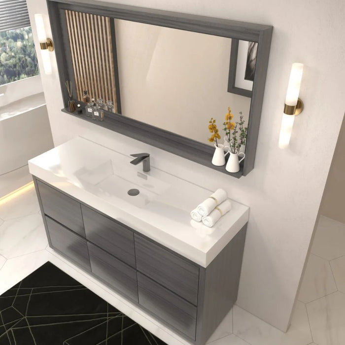 Dave 60" Vulcan Ash Grey Wood Veneer Bathroom Vanity – Modern Single Sink Free Standing with 6 Drawers