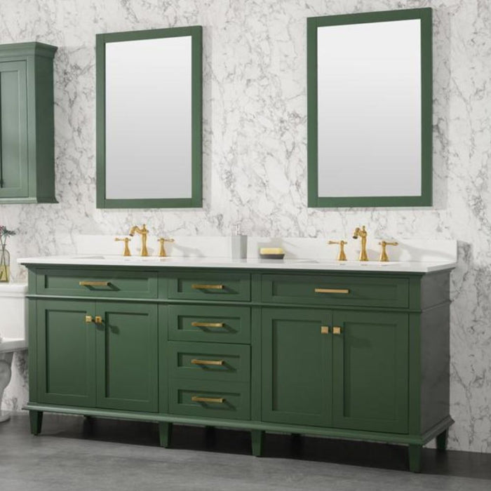 Nouria 80" Vogue Green Double Single Sink Vanity Cabinet With Carrara White Quartz