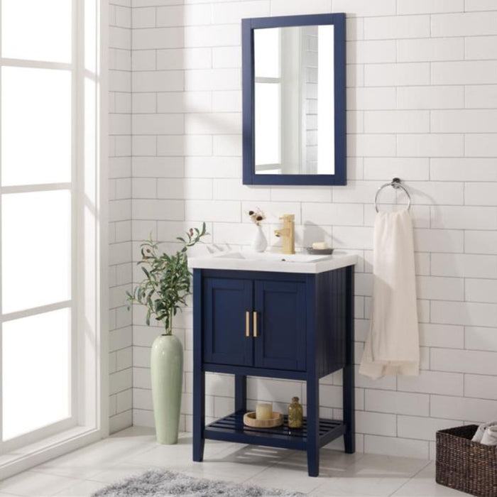 Ajani 24" Blue Wood Bathroom Vanity with White Ceramic Top – Single Sink 2-Door