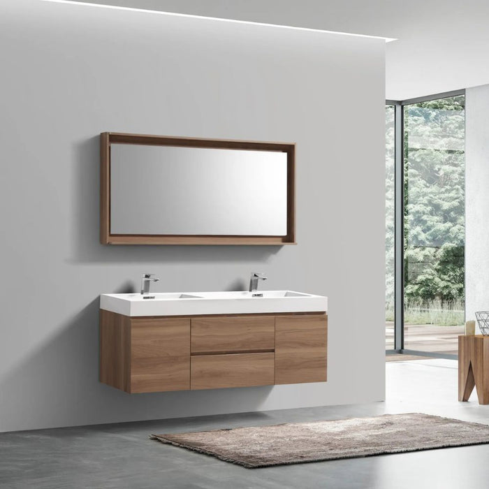 Mayln 60" Honey Oak Wood Veneer Double Sink Vanity – Wall Mounted Modern Bathroom Cabinet with Soft-Close Doors