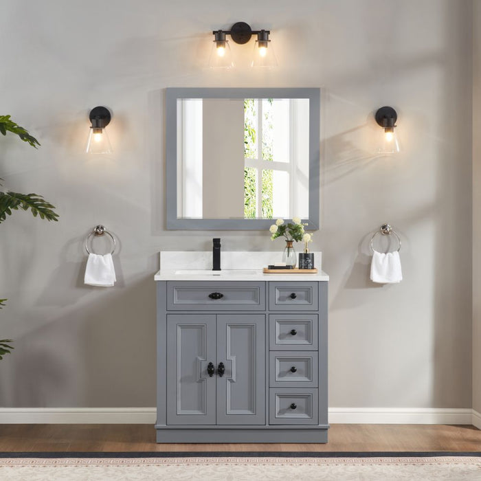 Lahiri 36" Cadet Finish Wood Bathroom Vanity - Single Sink with 4 Soft-Close Drawers & Stone Top