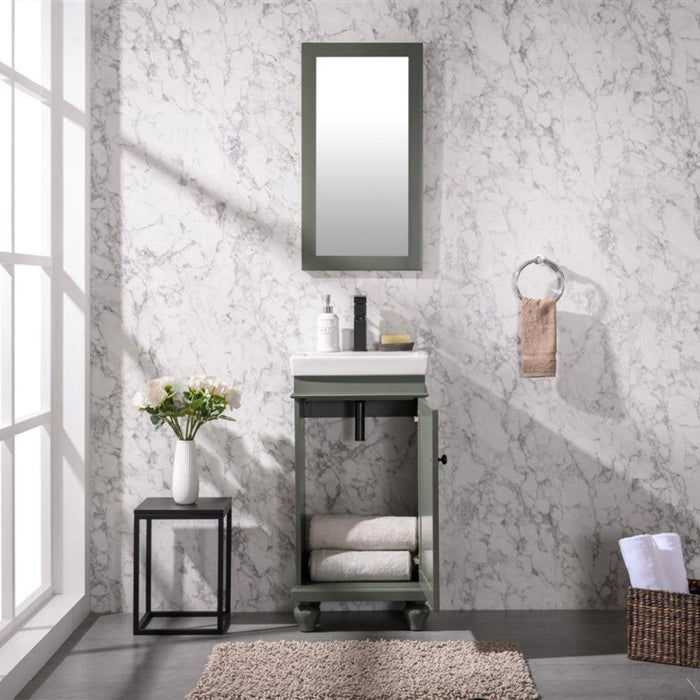 18" Avalon Green Single Sink Vanity Cabinet – Solid Poplar with White Ceramic Top & Pre-drilled Faucet Hole