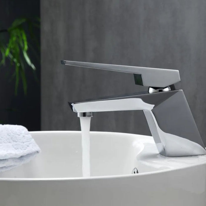 Aqua Becca Chrome Single Hole Brass Bathroom Faucet – Modern Lever Design Ceramic Disk Cartridge