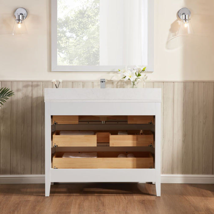 Toulan 42" White Solid Wood Bathroom Vanity – Single Sink with Pre-Drilled Top