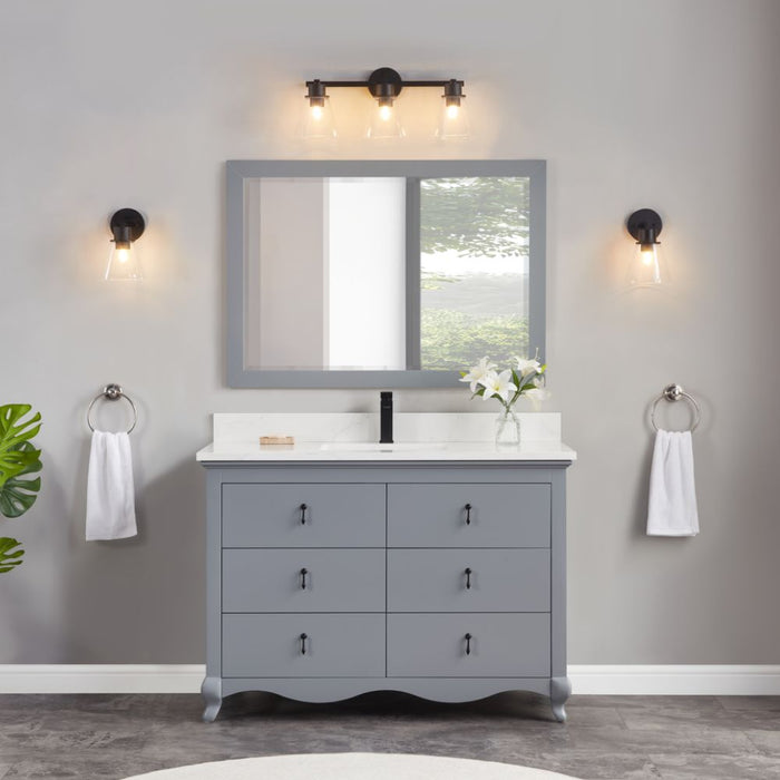 Kristy 48" Cadet Solid Wood Single Sink Vanity with Soft Close Drawers & Stone Top