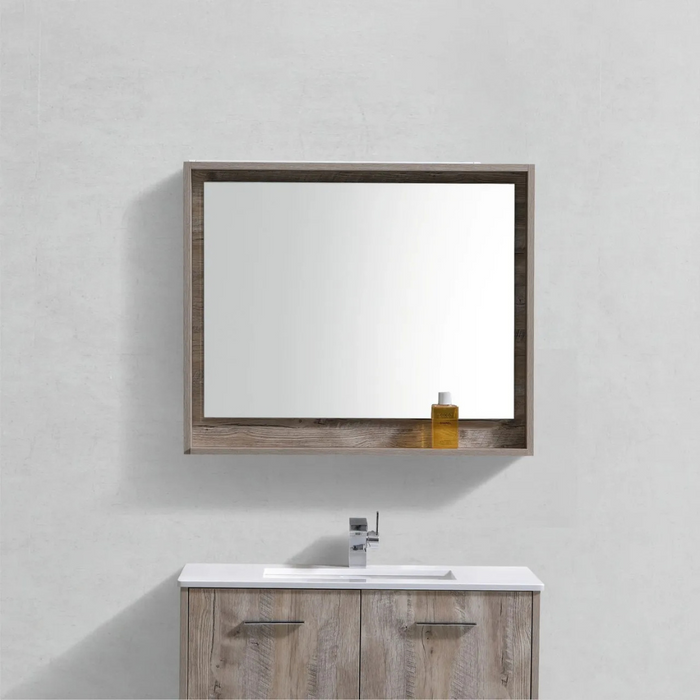 Solene 36" Natural Wood Bathroom Mirror with Shelf - Framed Vanity Style