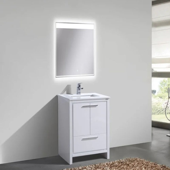 Yates 24" White Modern Bathroom Vanity Cabinet – High Gloss Finish with Quartz Counter and European Hardware
