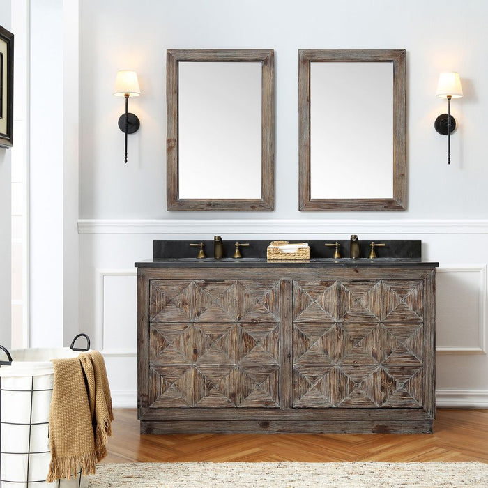 Brady 60" Rustic Wood Bathroom Vanity with Marble Top and White Ceramic Sink